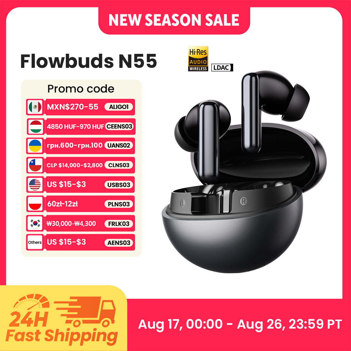 Earbuds Anc Wireless - Auricolari Wireless HAYLOU Flowbuds N55 con